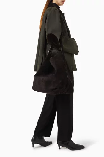 Belted Tote Bag in Suede