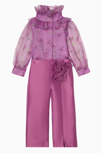 بنطال بقصة ساق مستقيمة مزين بزهور الأوركيد