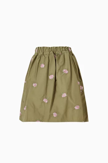 Roses Embroidered Skirt in Technical Fabric