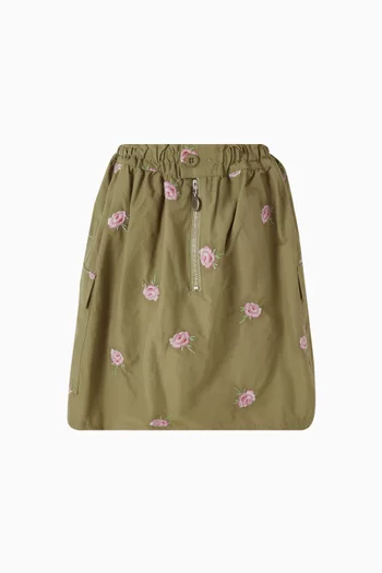 Roses Embroidered Skirt in Technical Fabric