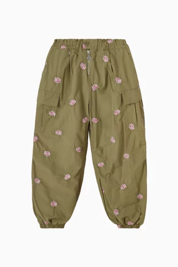 Roses Embroidered Cargo Pants in Technical Fabric