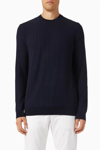 Herringbone-structured Sweater in Virgin Wool & Cotton