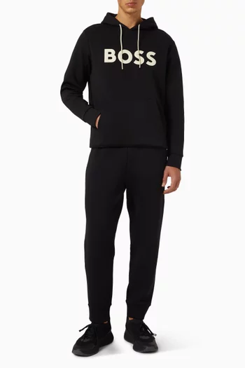 كنزة بغطاء رأس وشعار الماركة مزيج قطن