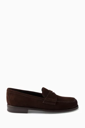 Triangle Logo Penny Loafers in Suede