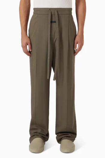 Drawstring Straight Pants in Cotton-Lyocell