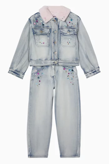 Fur & Rhinestone Jacket in Denim