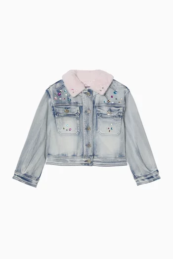 Fur & Rhinestone Jacket in Denim