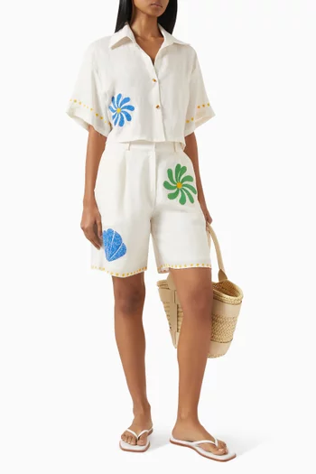 Manaos Embroidered Crop Top in Linen