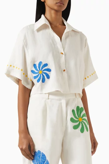 Manaos Embroidered Crop Top in Linen