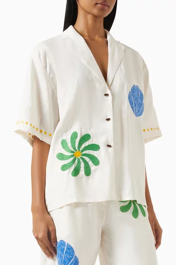 Sydney Embroidered Top in Linen