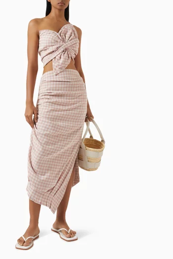 Novie Check Ruched Skirt in Cotton
