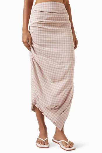 Novie Check Ruched Skirt in Cotton