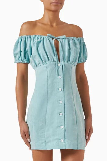 Bubble Tie Mini Dress in Linen Blend