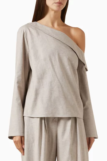 Draped Flannel Long Sleeve Blouse
