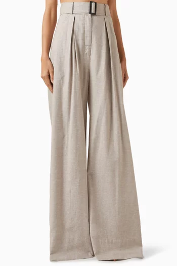 Wide-leg Pleated Pants in Viscose Linen