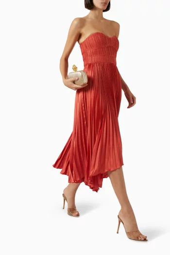 Juliett Pleated Midi Dress in Twill