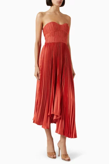 Juliett Pleated Midi Dress in Twill