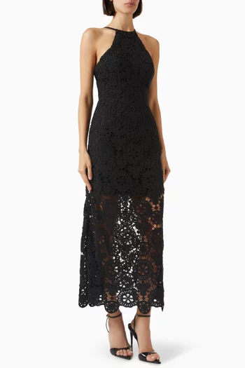 Crochet Halter Midi Dress in Cotton
