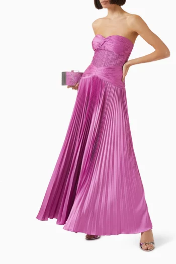 Del Pleated Gown in Satin