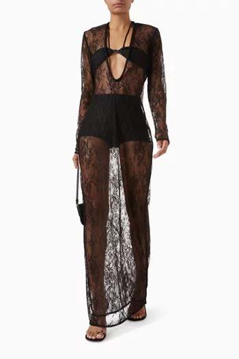 Sheer Plunge-neck Dress in Lace