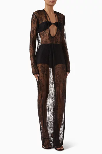 Sheer Plunge-neck Dress in Lace