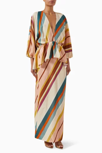 Striped Peplum Dress in Viscose Blend