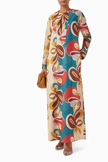 Floral-Print Tunic Dress in Cotton Blend