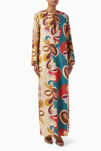 Floral-Print Tunic Dress in Cotton Blend