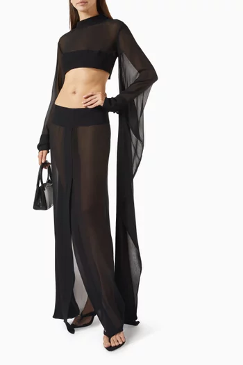 Wide-sleeve Top & Skirt Set in Silk