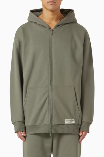Oversized Logo-print Zip Hoodie in Organic Cotton-blend