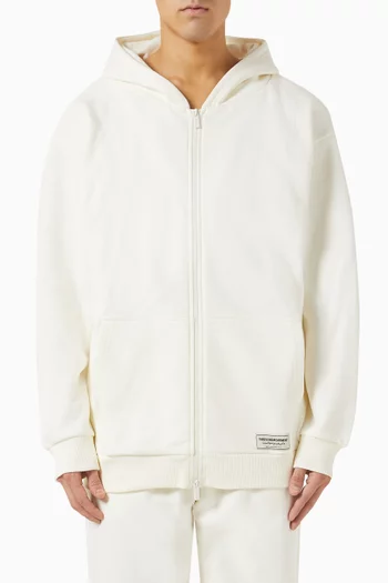 Oversized Logo-print Zip Hoodie in Organic Cotton-blend