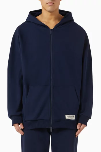 Oversized Logo-print Zip Hoodie in Organic Cotton-blend