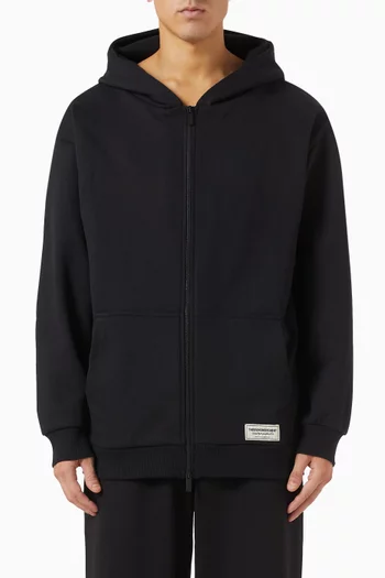 Oversized Logo-print Zip Hoodie in Organic Cotton-blend