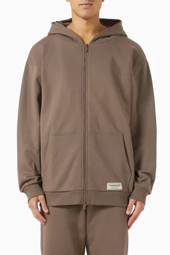 Oversized Logo-print Zip Hoodie in Organic Cotton-blend