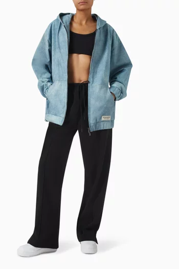 كنزة بغطاء رأس وسحّاب دينم ناعم للجنسين