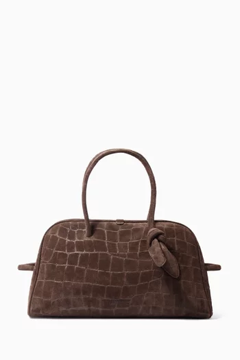 The Turismo Bowling Bag in Crocodile-embossed Suede