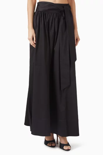 Sabine Tie Front Maxi Skirt in Stretch Cotton