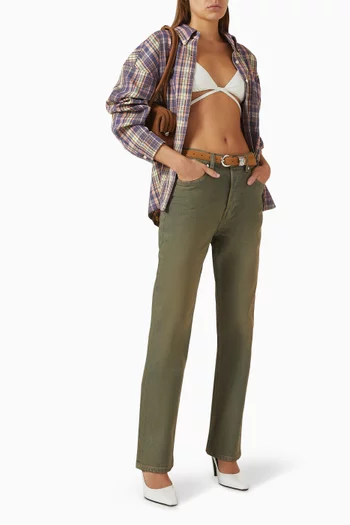 بنطال جينز بخصر مرتفع وقصة مستقيمة دينم