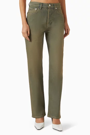 بنطال جينز بخصر مرتفع وقصة مستقيمة دينم