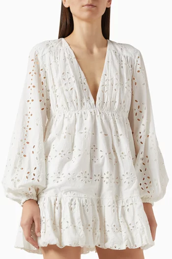 Puffed-sleeves Mini Dress in Cotton