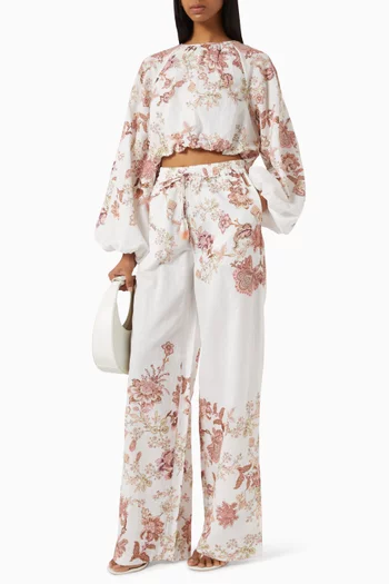 Diza Floral-print Pants in Linen Blend