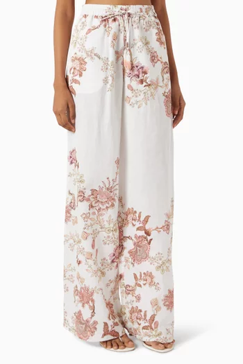 Diza Floral-print Pants in Linen Blend