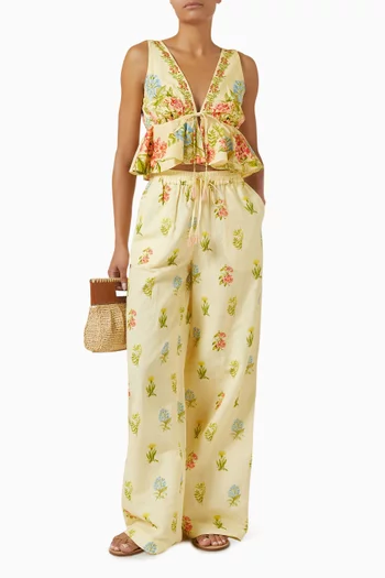 Dhun Floral-print Pants in Linen Blend