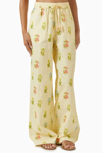 Dhun Floral-print Pants in Linen Blend