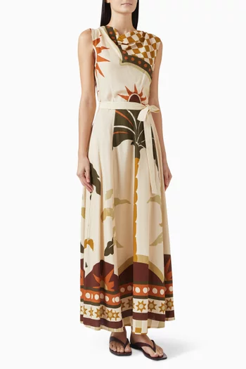 Blanc Placement Belted Maxi Dress