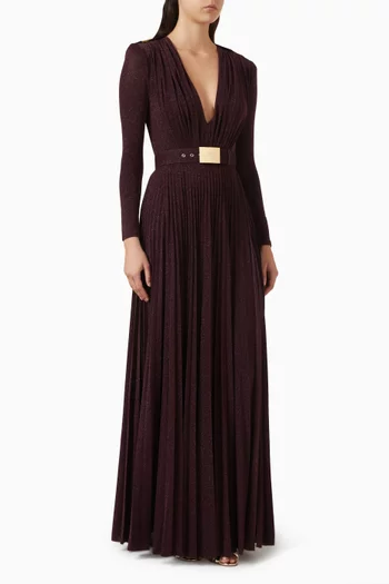 Structured Belted Maxi Dress in Pleated-jersey
