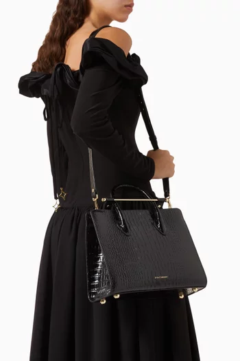 Midi Tote Bag in Croc-embossed Leather