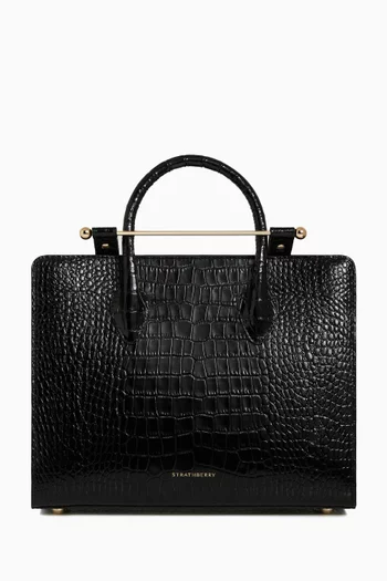 Midi Tote Bag in Croc-embossed Leather