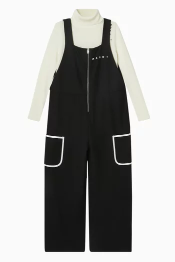 Flannel Dungarees in Wool-blend