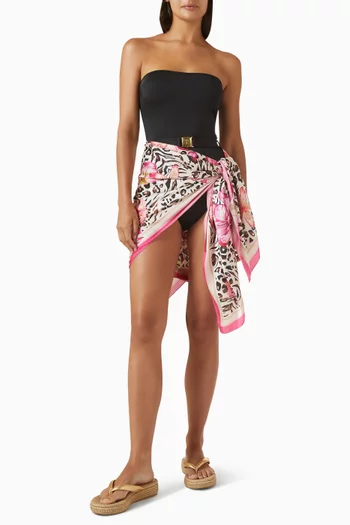 Printed Long Scarf Pareo in Polysatin